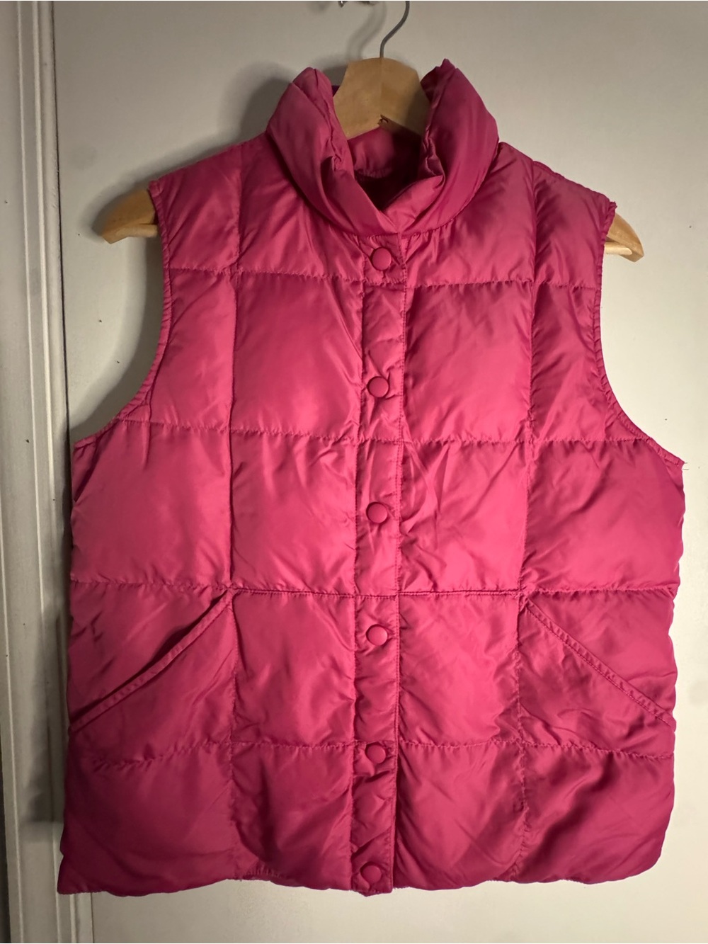 Lands' End Girls' Hot Pink Puffer Vest with Snap Buttons, GooseDown & Feathers